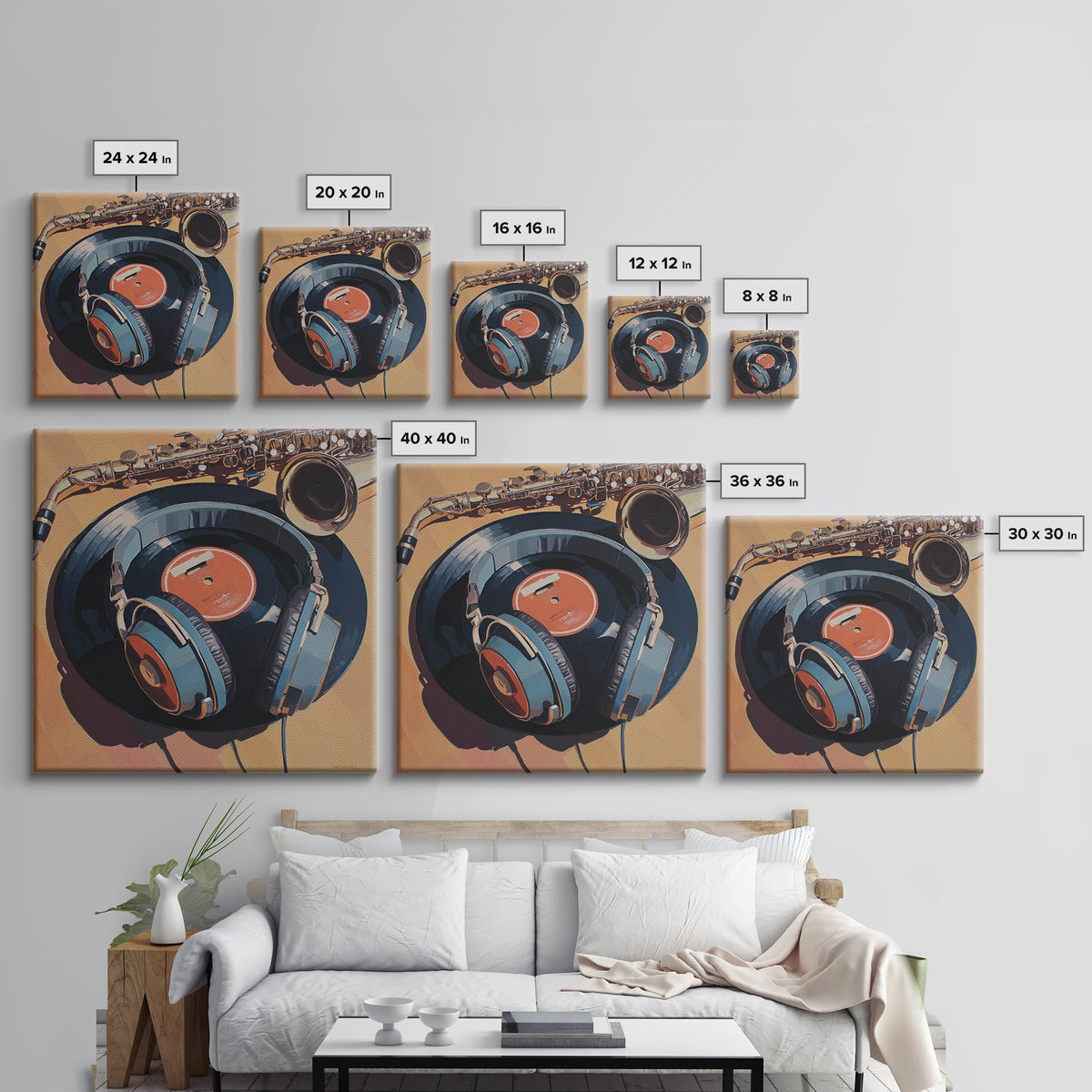 Headphones Resting on a Vinyl Record Canvas Print, Recording Studio Art, Headphones Poster, Studio Decor, Fine Art, Analog, RSA-1x1-5