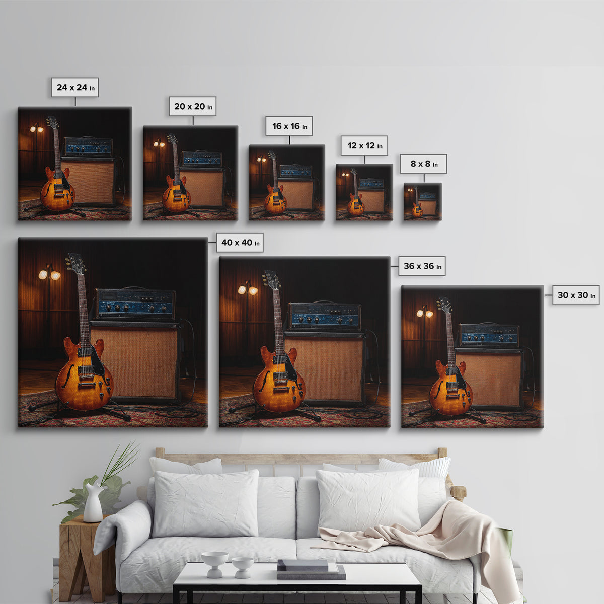 Electric Guitar Beside a Studio Amp Framed Canvas Print, Recording Studio Art, Music Decor, Studio Decor, Fine Art, Analog, RSA-1x1-52