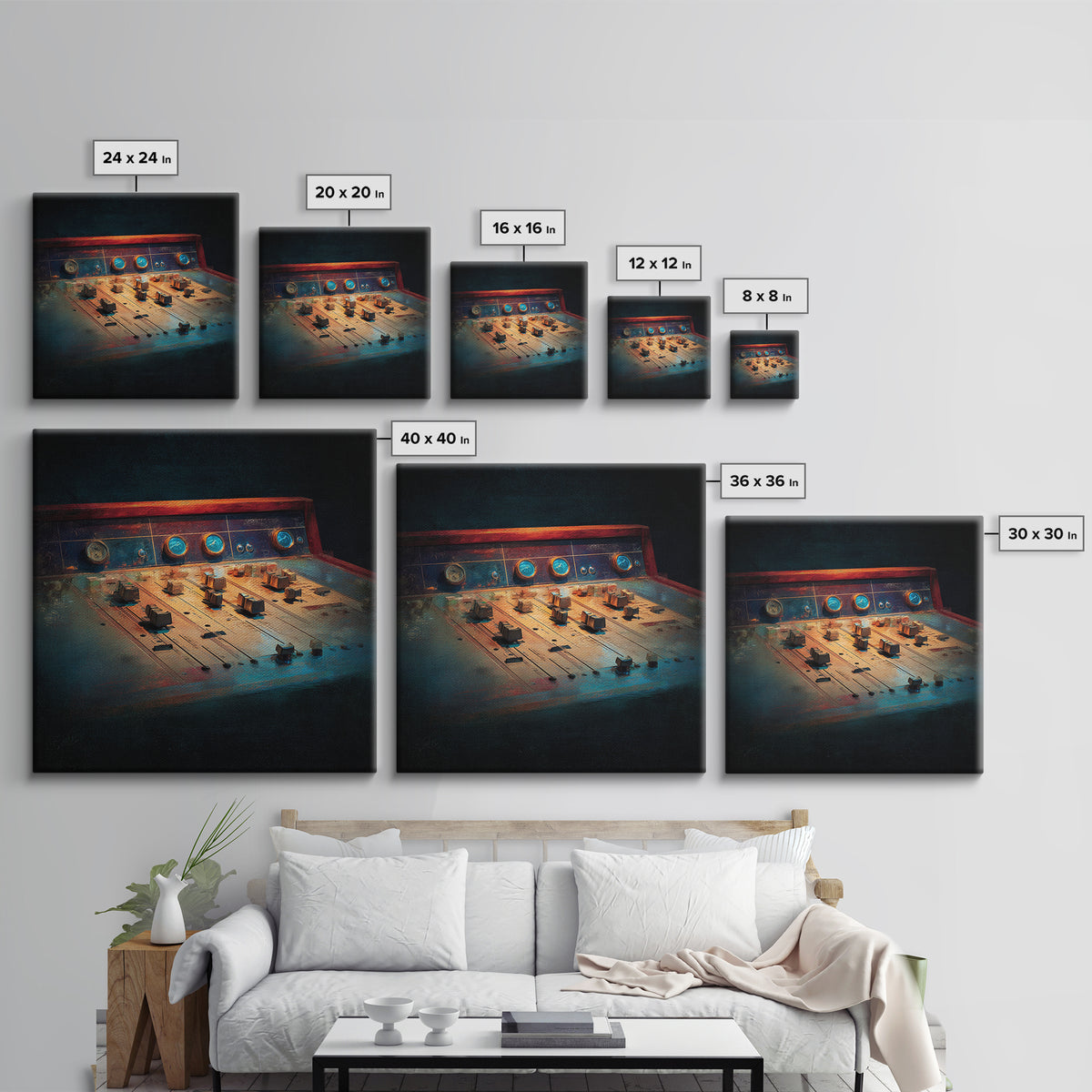 Mixing Console Faders Canvas Print, Recording Studio Art, Music Studio, Studio Decor, Oil Painting, Analog, Modern Decor, RSA-1x1-54