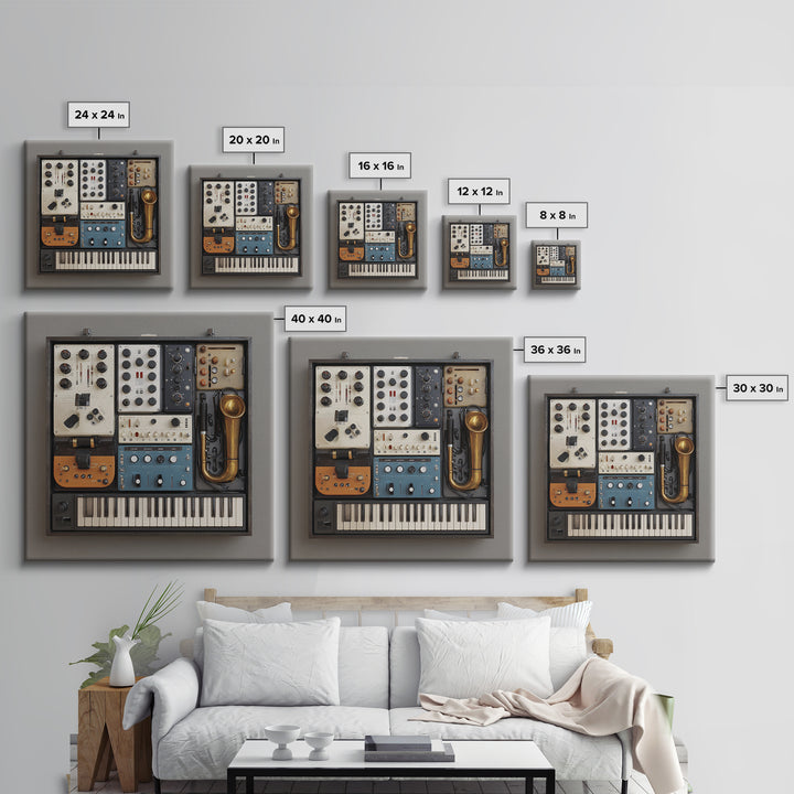 Analog Synthesizer Knobs and Cables Framed Canvas Print, Recording Studio Art, Downloadable Print, Studio Decor, Oil Painting, RSA-1x1-61