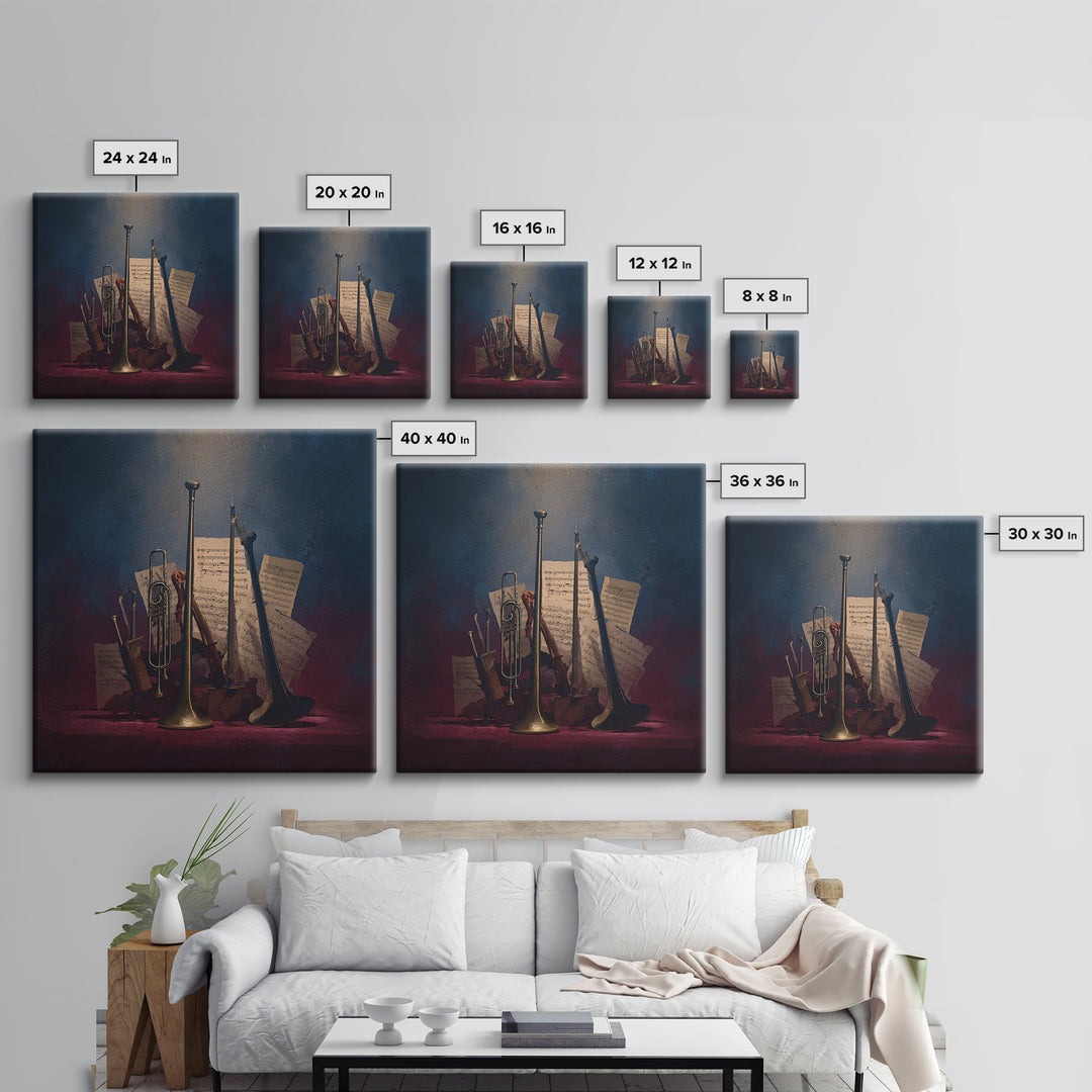 Conductor Baton and Sheet Shapes Without Text Framed Canvas Print, Recording Studio Art, Music Decor, Studio Decor, Analog, RSA-1x1-66