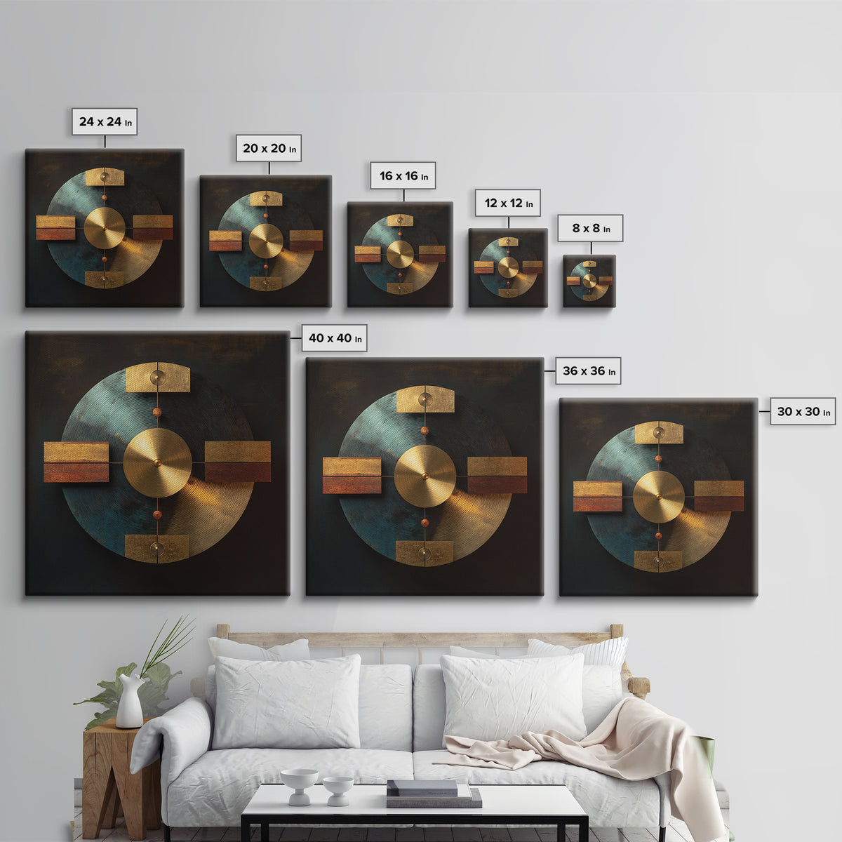 Gold Record Circular Composition Framed Canvas Print, Recording Studio Art, Downloadable Print, Studio Decor, Fine Art, Analog, RSA-1x1-71