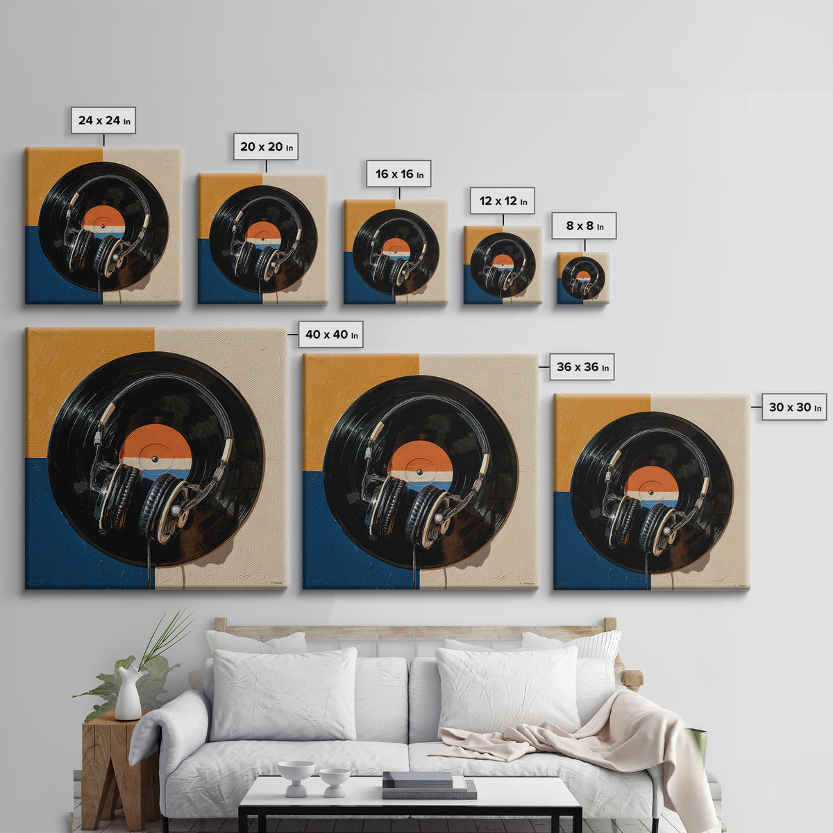 Headphones Resting on a Vinyl Record Canvas Print, Recording Studio Art, Modern Decor, Studio Decor, Fine Art, Analog, RSA-1x1-77