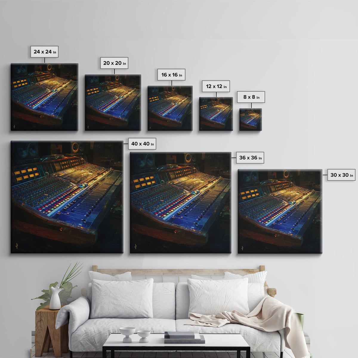 Mixing Console Faders Framed Canvas Print, Recording Studio Art, Rock Music Art, Studio Decor, Fine Art, Analog, Art Print, RSA-1x1-78