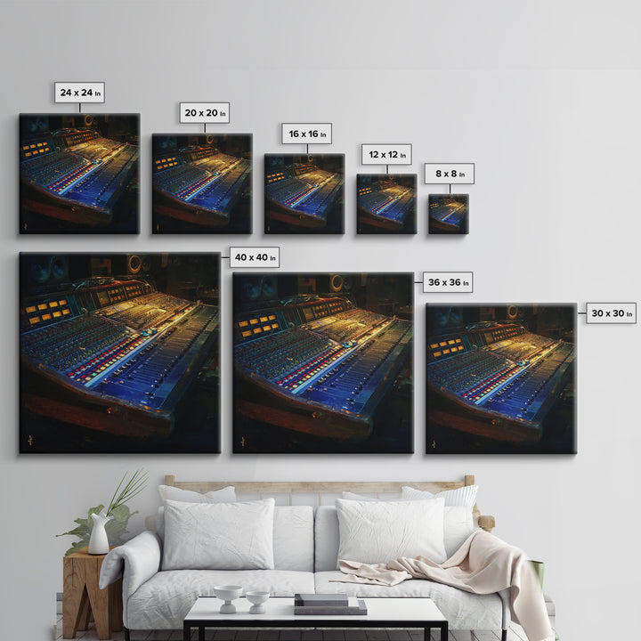 Mixing Console Faders Framed Canvas Print, Recording Studio Art, Rock Music Art, Studio Decor, Fine Art, Analog, Art Print, RSA-1x1-78