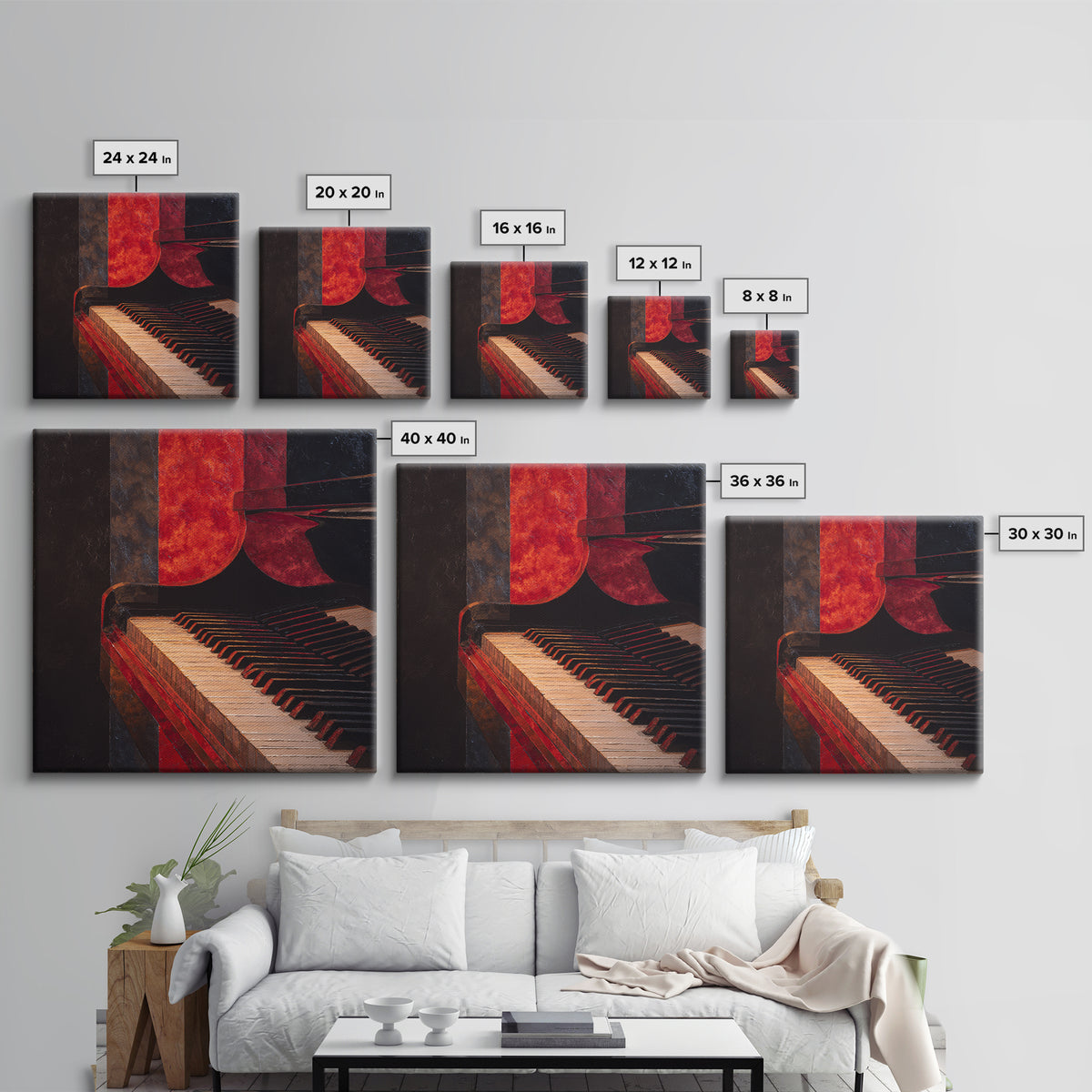 Piano Keys Fading into Shadow Framed Canvas Print, Recording Studio Art, Dtf Prints, Studio Decor, Analog, Music Studio, RSA-1x1-8