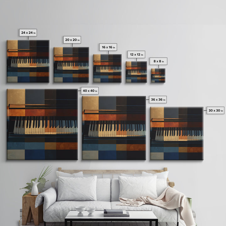 Piano Keys Fading into Shadow Framed Canvas Print, Recording Studio Art, Gallery Decor, Studio Decor, Fine Art, Analog, RSA-1x1-80