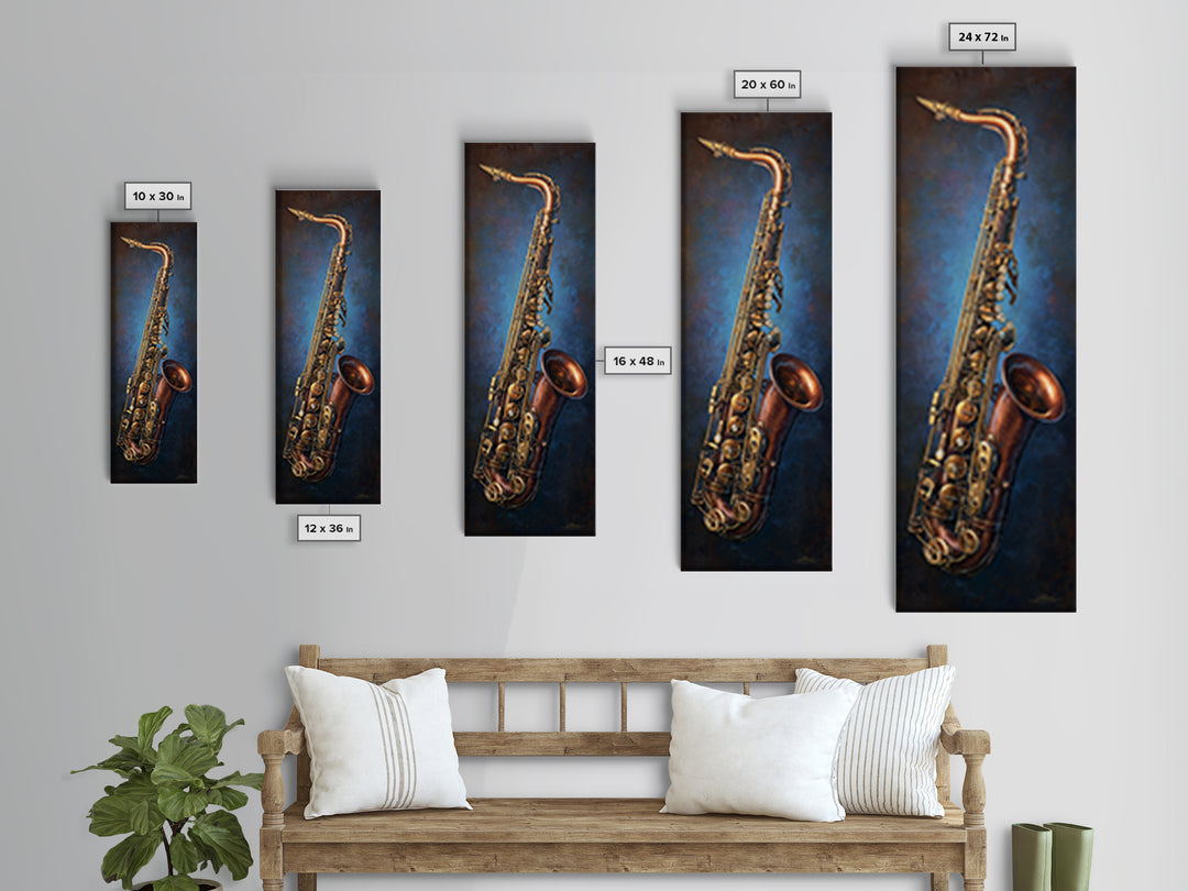 Brass Saxophone on Dark Velvet Canvas Print, Recording Studio Art, Music Poster, Studio Decor, Analog, Headphones Poster, RSA-1x3-100