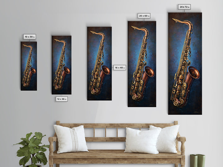 Brass Saxophone on Dark Velvet Canvas Print, Recording Studio Art, Music Poster, Studio Decor, Analog, Headphones Poster, RSA-1x3-100