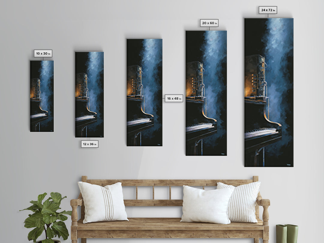Piano Keys Fading into Shadow Canvas Print, Recording Studio Art, Statement Artwork, Studio Decor, Analog, Mid Century Modern, RSA-1x3-44