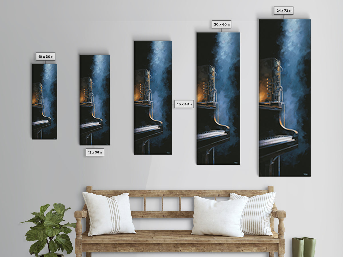 Piano Keys Fading into Shadow Canvas Print, Recording Studio Art, Statement Artwork, Studio Decor, Analog, Mid Century Modern, RSA-1x3-44