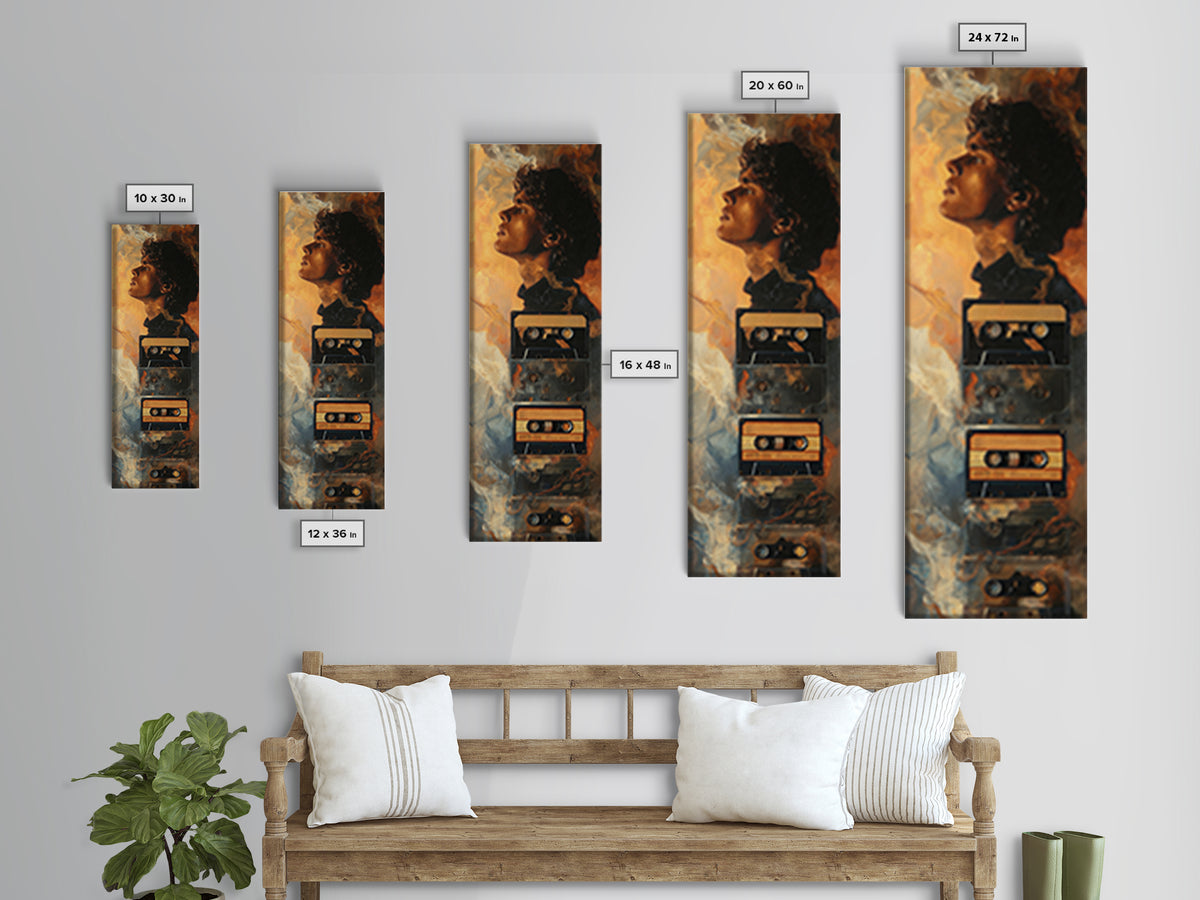 Tape Reels Spinning Through Smoky Light Canvas Print, Recording Studio Art, Wall Art, Studio Decor, Oil Painting, Analog, RSA-1x3-55