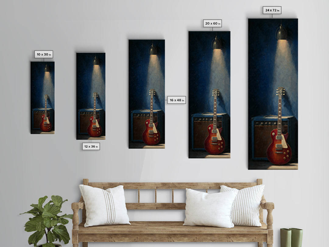 Electric Guitar Beside a Studio Amp Framed Canvas Print, Recording Studio Art, Wall Decor, Studio Decor, Fine Art, Analog, RSA-1x3-64