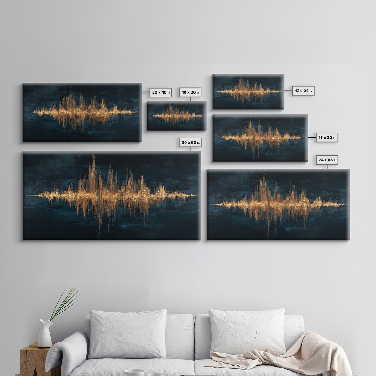 Soundwave Abstract with Black and Gold Lines Canvas Print, Recording Studio Art, Retro Wall Art, Studio Decor, Abstract Art, RSA-2x1-47
