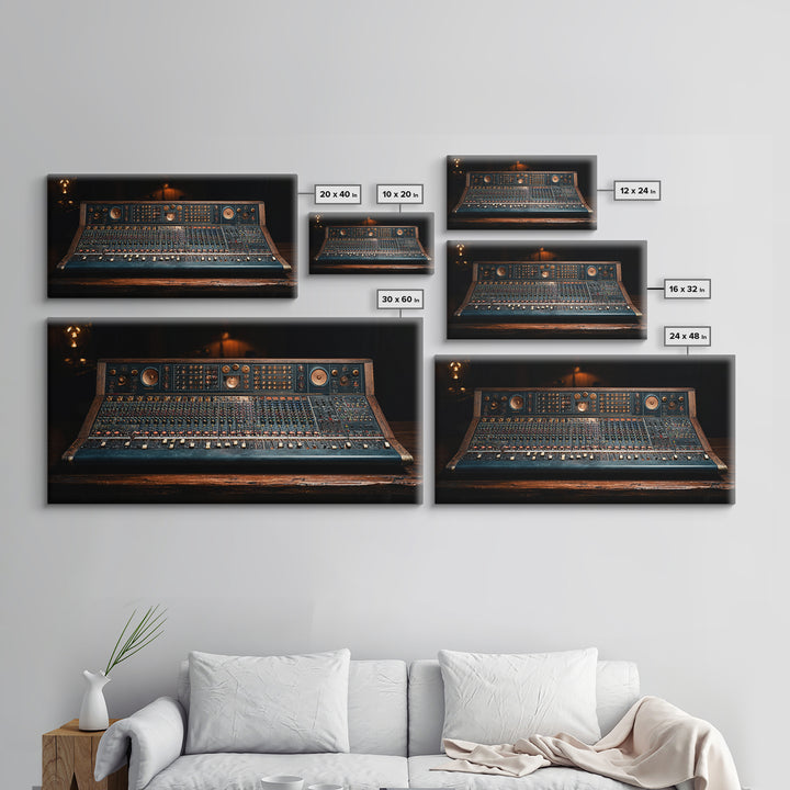 Mixing Console Faders Framed Canvas Print, Recording Studio Art, Luxury Decor, Studio Decor, Fine Art, Analog, Modern Wall Art, RSA-2x1-50