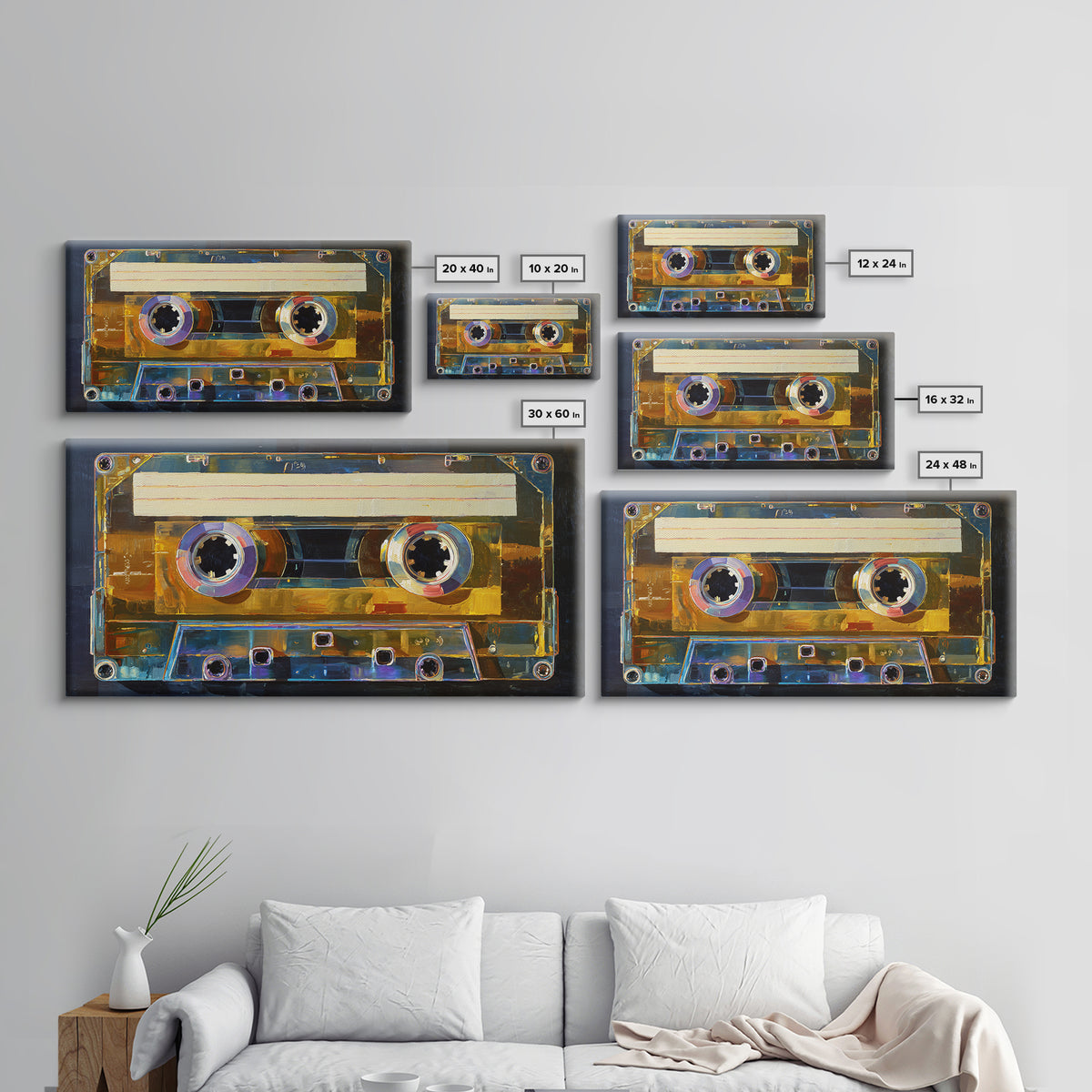 Retro Cassette Tape Framed Canvas Print, Recording Studio Art, Music Wall Art, Studio Decor, Fine Art, Analog, Musician Posters, RSA-2x1-55