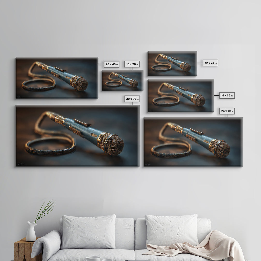 Microphone Cable Forming Elegant Line Art Framed Canvas Print, Recording Studio Art, Minimalist Decor, Studio Decor, Analog, RSA-2x1-65