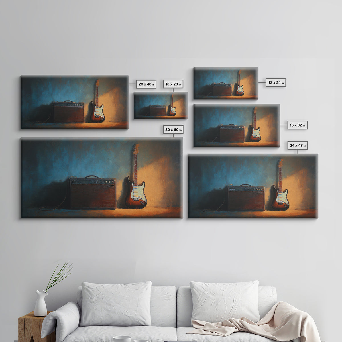 Electric Guitar Beside a Studio Amp Framed Canvas Print, Recording Studio Art, Dtf Prints, Studio Decor, Fine Art, Analog, RSA-2x1-72