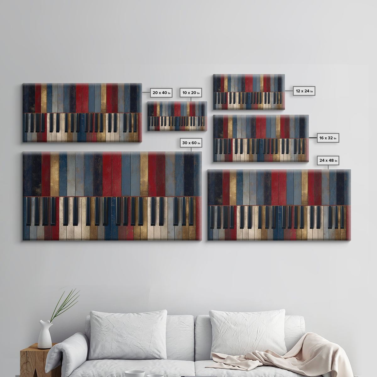 Piano Keys Fading into Shadow Canvas Print, Recording Studio Art, Unique Home Decor, Studio Decor, Analog, Rock Music Art, RSA-2x1-76