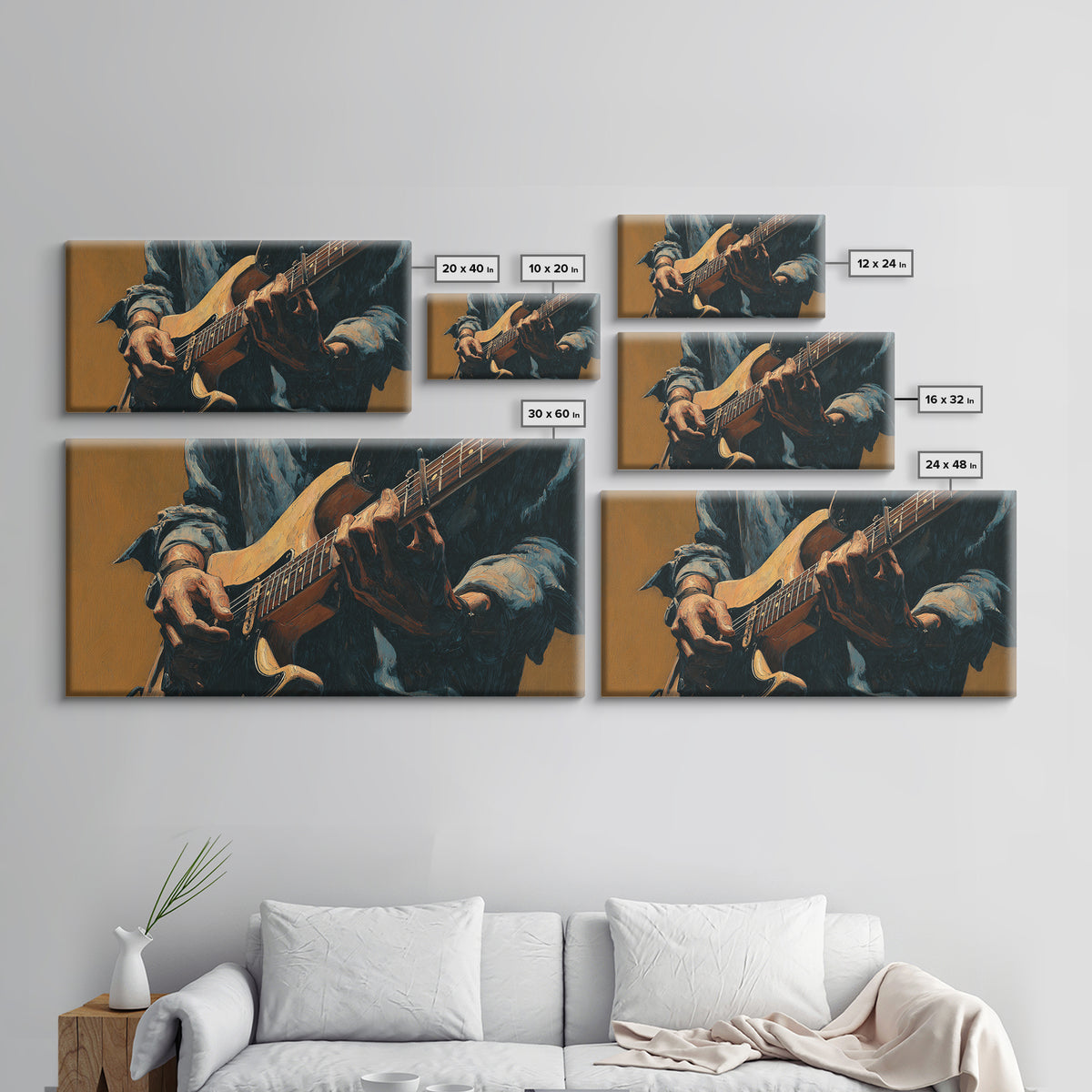 Musician Hands on Guitar Strings Framed Canvas Print, Recording Studio Art, Room Decor, Studio Decor, Fine Art, Analog, RSA-2x1-83