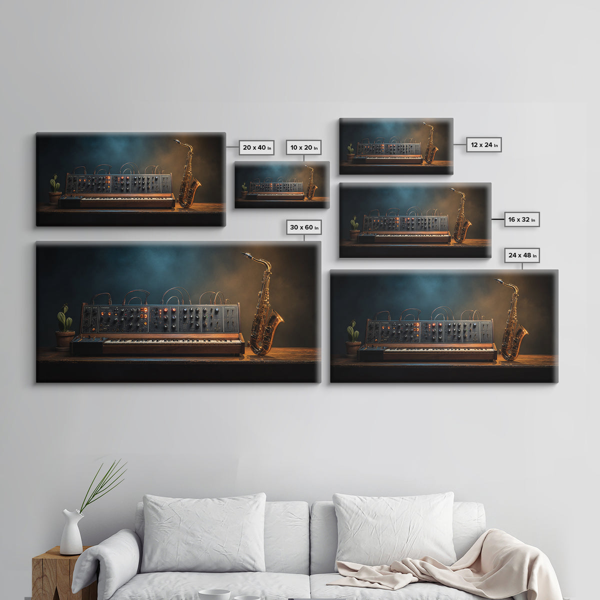 Analog Synthesizer Knobs and Cables Framed Canvas Print, Recording Studio Art, Statement Artwork, Studio Decor, Analog, RSA-2x1-9