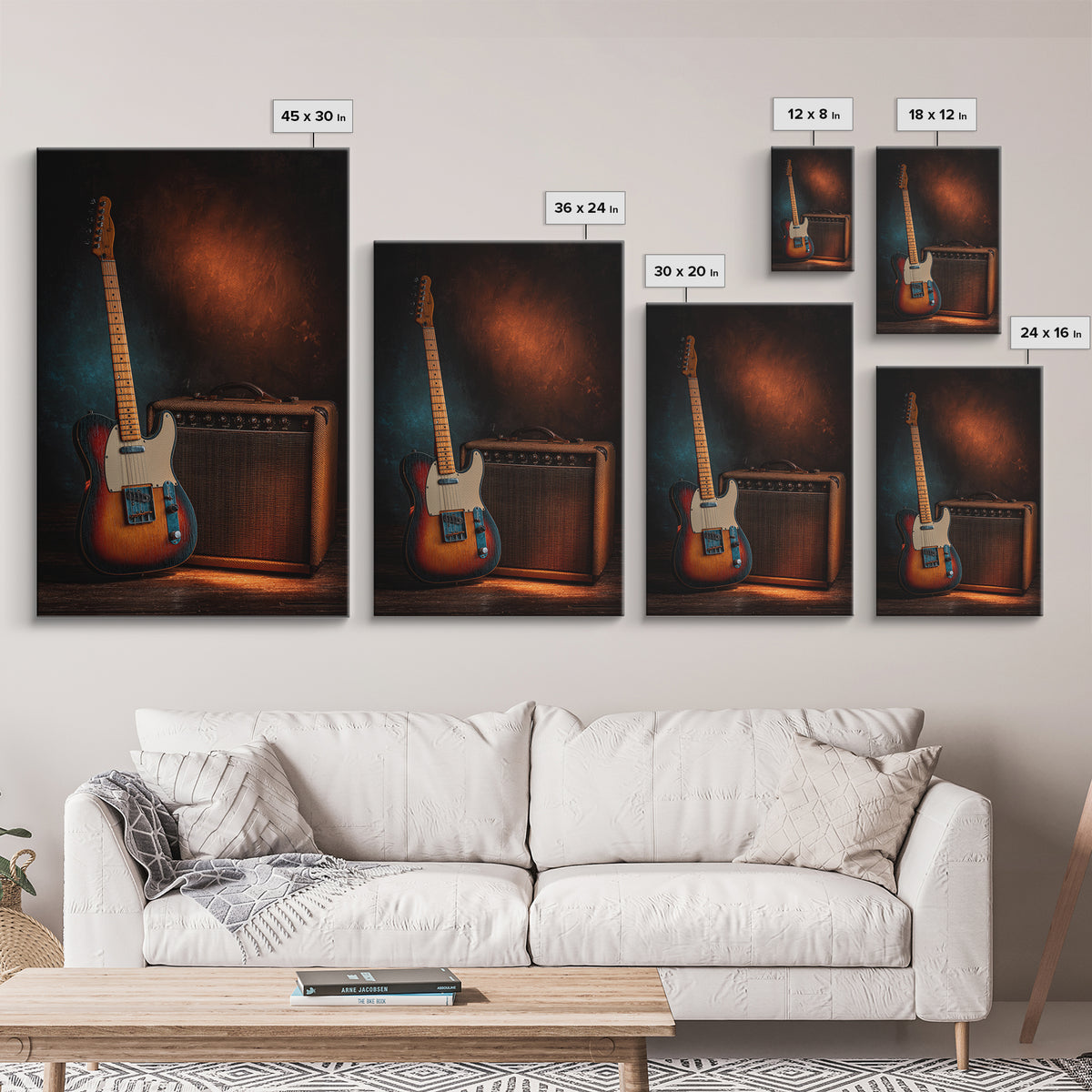 Electric Guitar Beside a Studio Amp Framed Canvas Print, Recording Studio Art, Fine Art Print, Studio Decor, Oil Painting, RSA-2x3-12