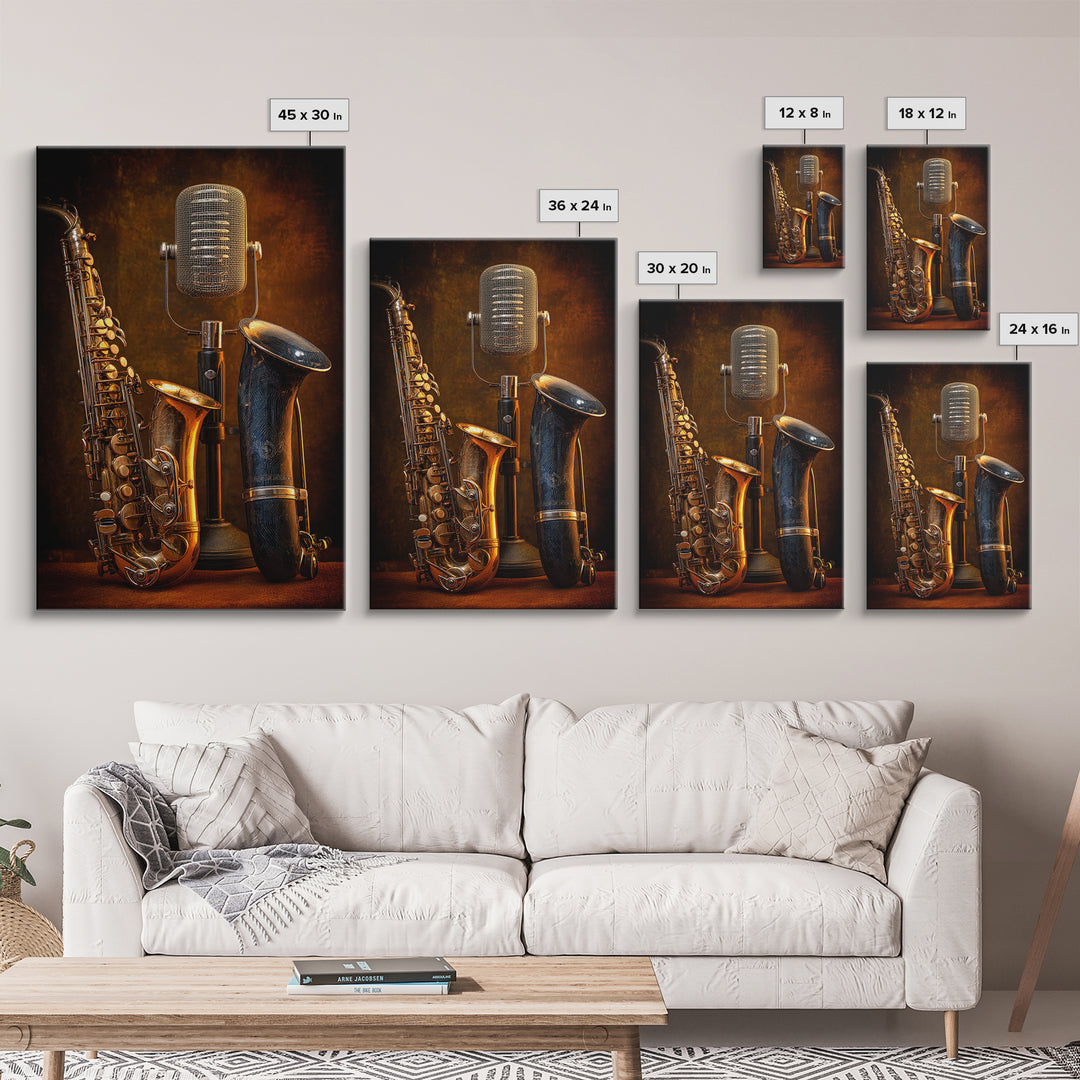 Jazz Trumpet and Microphone Still Life Canvas Print, Recording Studio Art, Youtube Studio Decor, Studio Decor, Fine Art, Analog, RSA-2x3-15