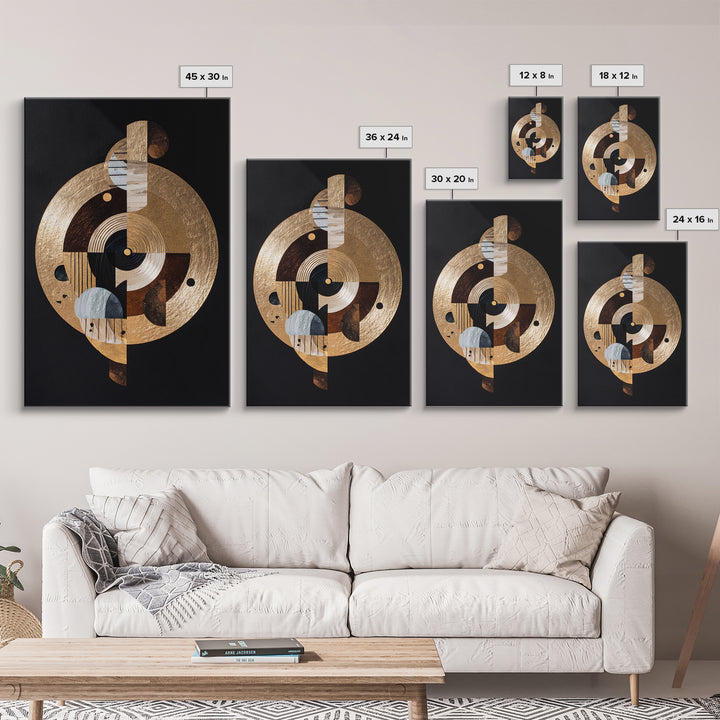 Gold Record Circular Composition Framed Canvas Print, Recording Studio Art, Music Print, Studio Decor, Fine Art, Analog, RSA-2x3-55