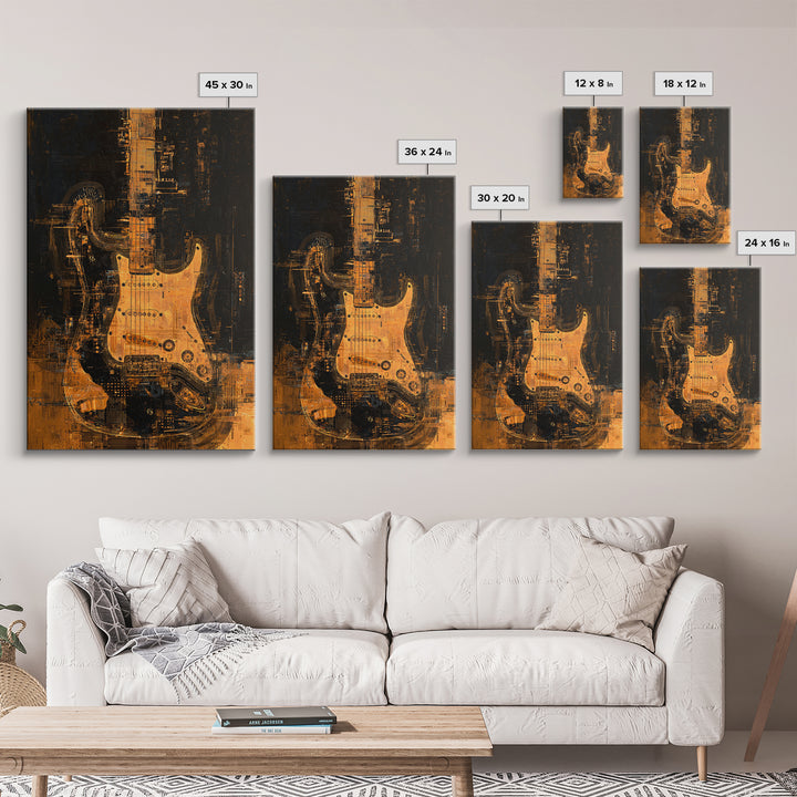 Soundwave Abstract with Black and Gold Lines Framed Canvas Print, Recording Studio Art, Boho Decor, Studio Decor, Abstract Art, RSA-2x3-59