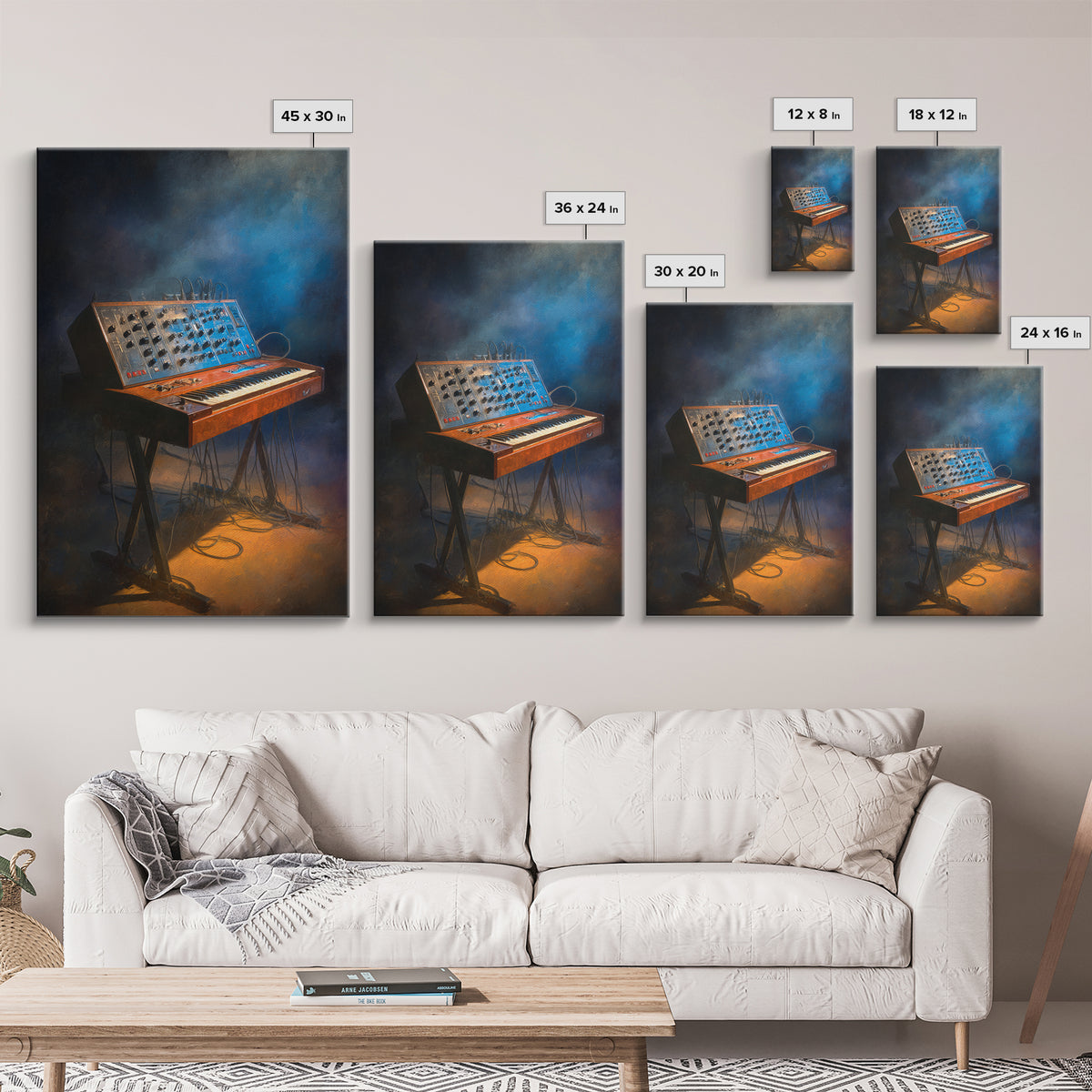 Analog Synthesizer Knobs and Cables Framed Canvas Print, Recording Studio Art, Mid Century Modern, Studio Decor, Analog, RSA-2x3-69