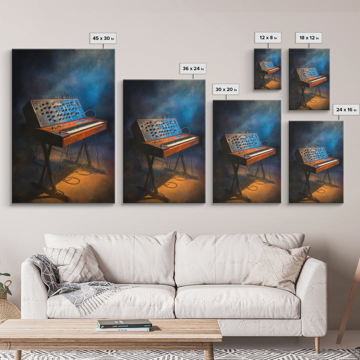 Analog Synthesizer Knobs and Cables Framed Canvas Print, Recording Studio Art, Mid Century Modern, Studio Decor, Analog, RSA-2x3-69