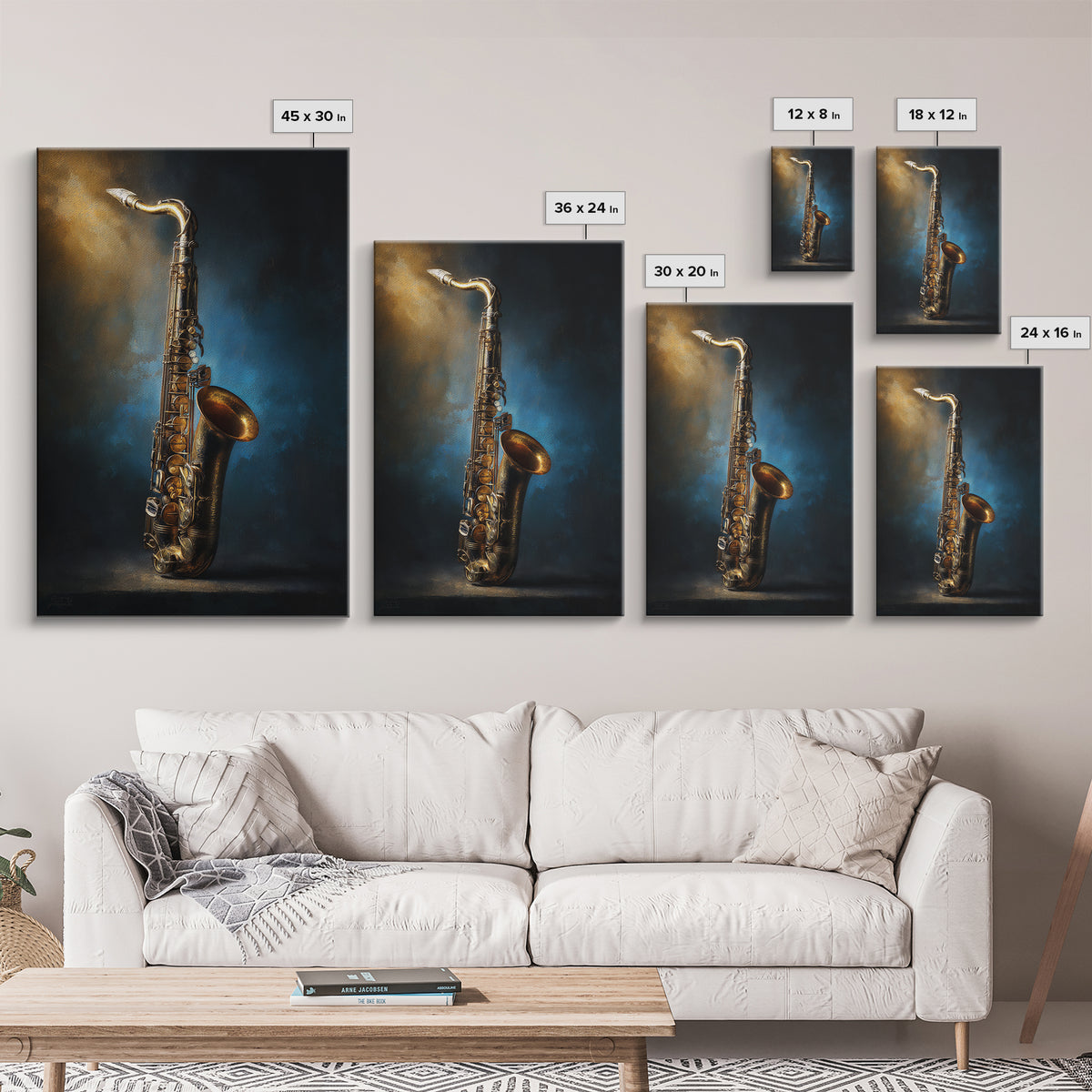 Brass Saxophone on Dark Velvet Canvas Print, Recording Studio Art, Neutral Decor, Studio Decor, Oil Painting, Analog, RSA-2x3-72