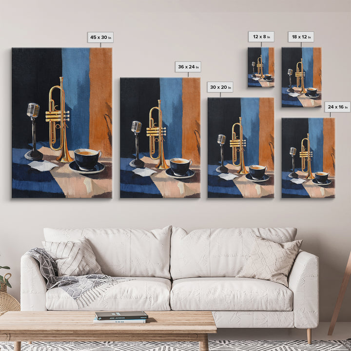 Jazz Trumpet and Microphone Still Life Framed Canvas Print, Recording Studio Art, Printable Art, Studio Decor, Fine Art, Analog, RSA-2x3-87