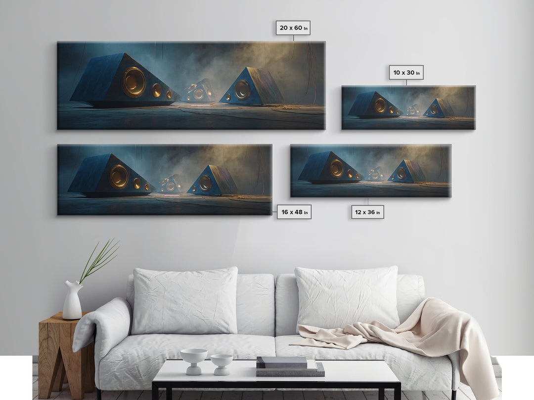 Studio Monitor Speakers as Bold Geometric Forms Canvas Print, Recording Studio Art, Music Wall Decor, Studio Decor, Analog, RSA-3x1-100