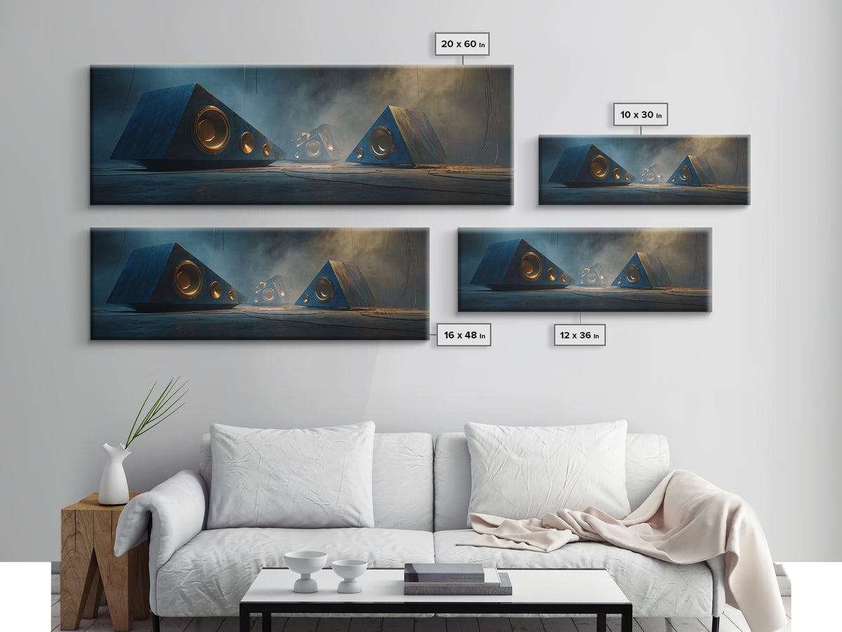 Studio Monitor Speakers as Bold Geometric Forms Canvas Print, Recording Studio Art, Music Wall Decor, Studio Decor, Analog, RSA-3x1-100