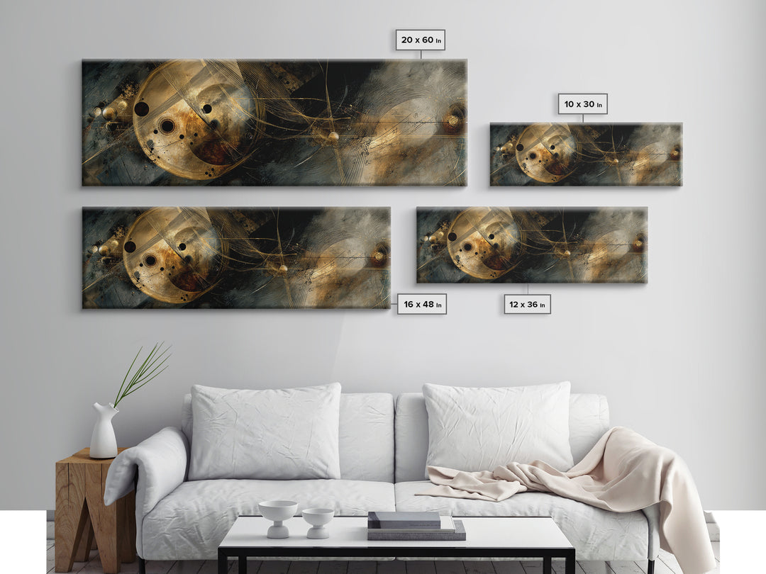 Soundwave Abstract with Black and Gold Lines Canvas Print, Recording Studio Art, Gallery Decor, Studio Decor, Abstract Art, RSA-3x1-19