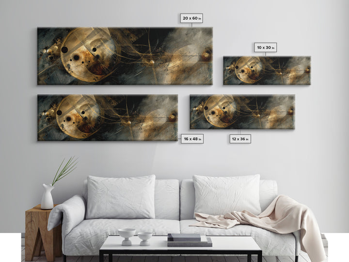 Soundwave Abstract with Black and Gold Lines Canvas Print, Recording Studio Art, Gallery Decor, Studio Decor, Abstract Art, RSA-3x1-19