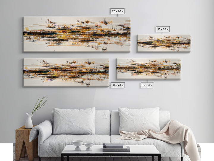 Soundwave Abstract with Black and Gold Lines Canvas Print, Recording Studio Art, Minimalist Decor, Studio Decor, Abstract Art, RSA-3x1-43