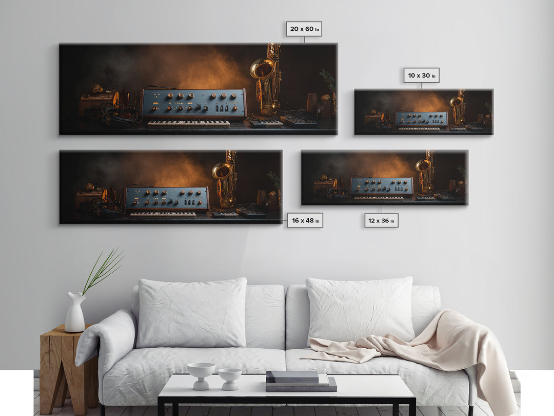 Analog Synthesizer Knobs and Cables Framed Canvas Print, Recording Studio Art, Music Art, Studio Decor, Fine Art, Analog, RSA-3x1-53