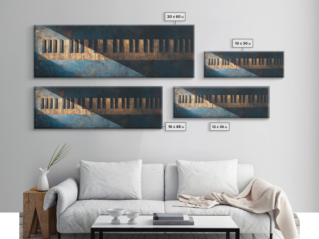 Piano Keys Fading into Shadow Framed Canvas Print, Recording Studio Art, Minimalist Decor, Studio Decor, Fine Art, Analog, RSA-3x1-72
