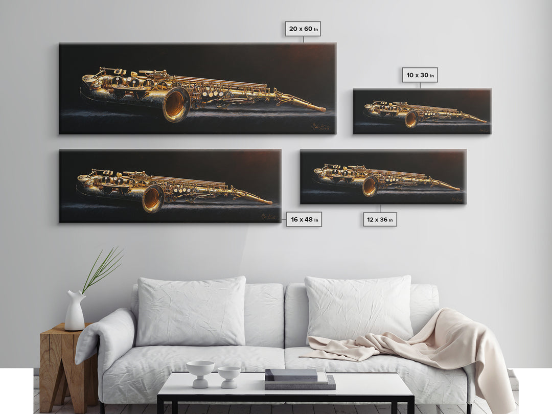 Brass Saxophone on Dark Velvet Canvas Print, Recording Studio Art, Headphones Poster, Studio Decor, Fine Art, Analog, RSA-3x1-8