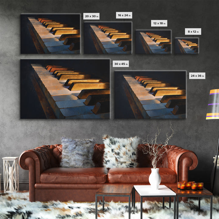 Piano Keys Fading into Shadow Canvas Print, Recording Studio Art, Mid Century Modern, Studio Decor, Fine Art, Analog, RSA-3x2-12