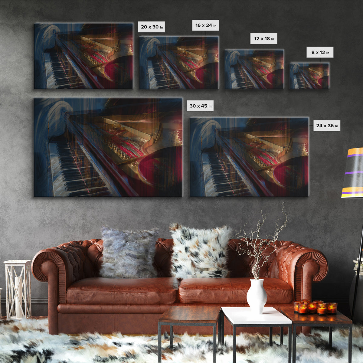 Piano Keys Fading into Shadow Framed Canvas Print, Recording Studio Art, Retro Wall Art, Studio Decor, Fine Art, Analog, RSA-3x2-36