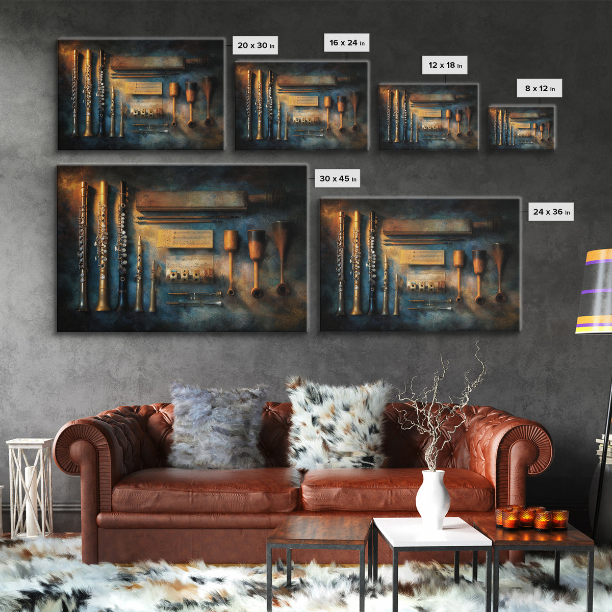 Conductor Baton and Sheet Shapes Without Text Canvas Print, Recording Studio Art, Retro Wall Art, Studio Decor, Analog, RSA-3x2-46