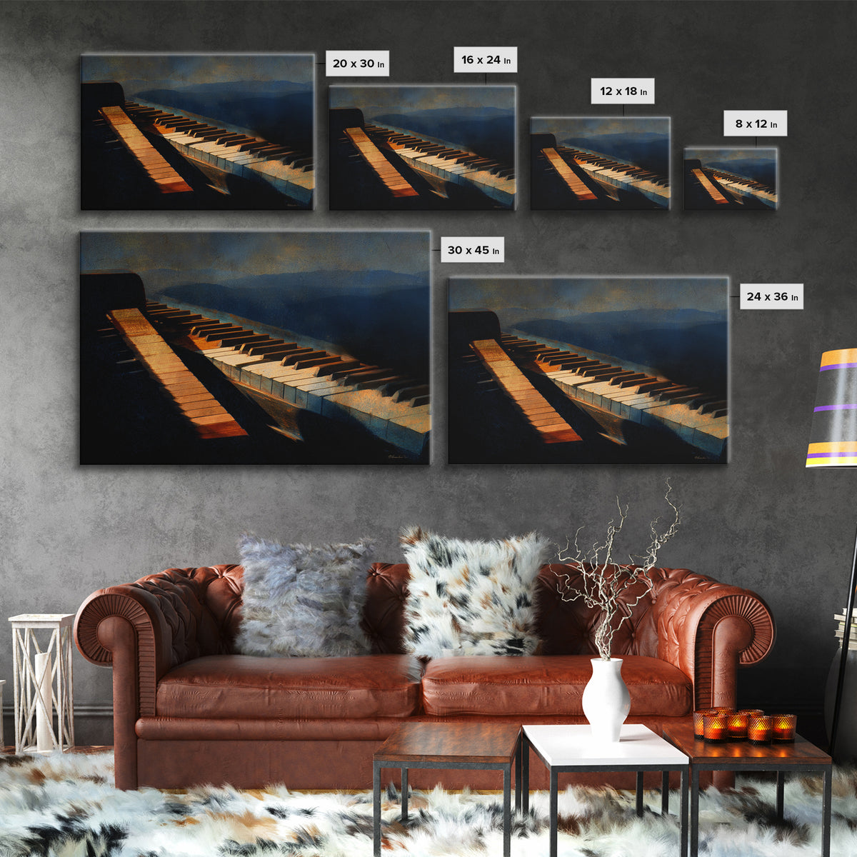 Piano Keys Fading into Shadow Framed Canvas Print, Recording Studio Art, Youtube Studio Decor, Studio Decor, Fine Art, Analog, RSA-3x2-60