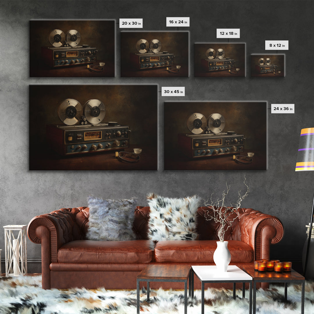 Reel to Reel Tape Machine Framed Canvas Print, Recording Studio Art, Kids Room Art, Studio Decor, Analog, Guitar Wall Art, RSA-3x2-78