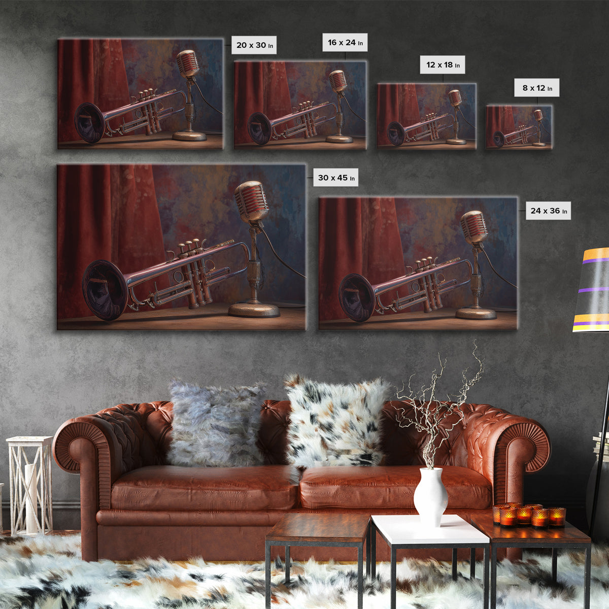 Jazz Trumpet and Microphone Still Life Canvas Print, Recording Studio Art, Neutral Decor, Studio Decor, Fine Art, Analog, RSA-3x2-83