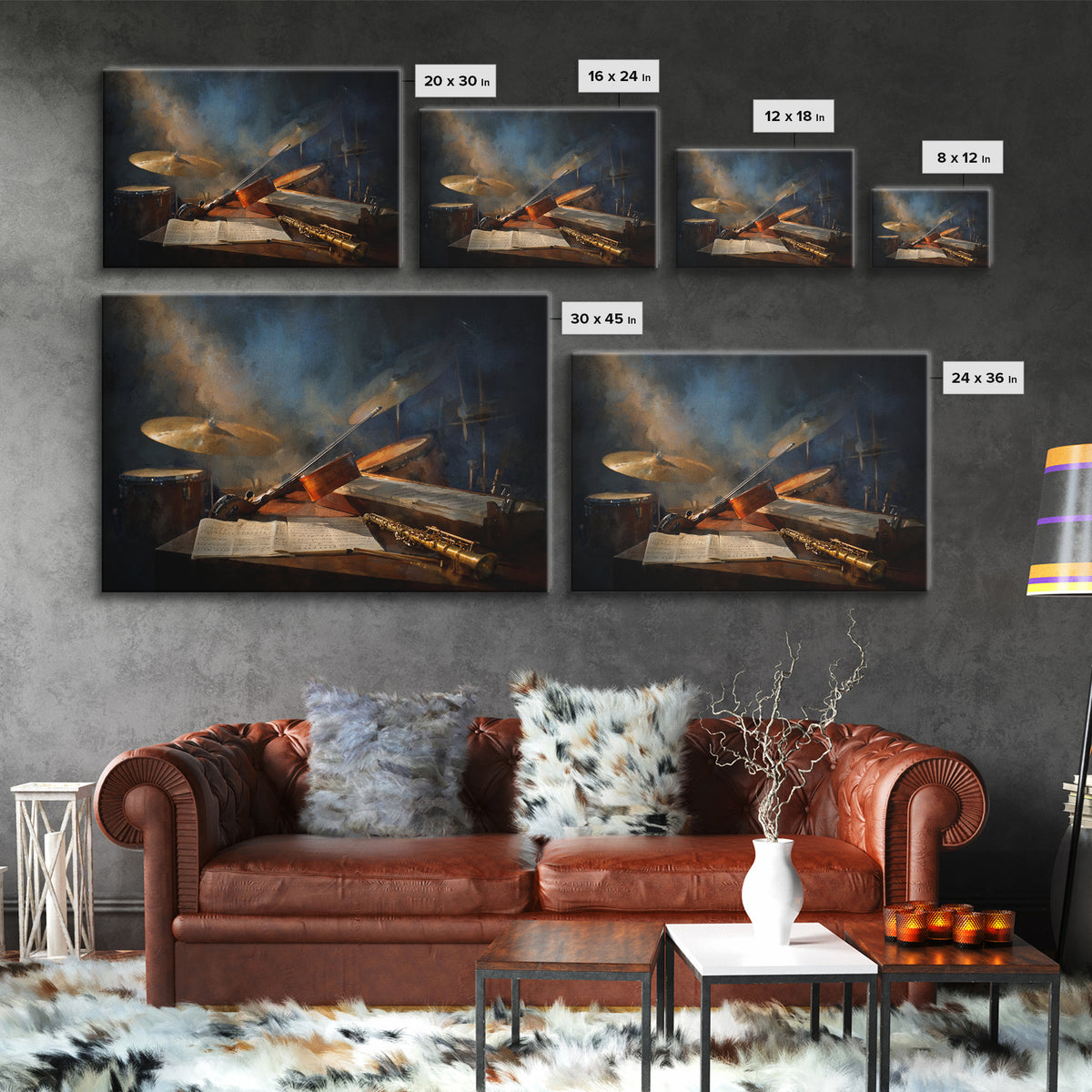 Conductor Baton and Sheet Shapes Without Text Canvas Print, Recording Studio Art, Unique Home Decor, Studio Decor, Analog, RSA-3x2-94