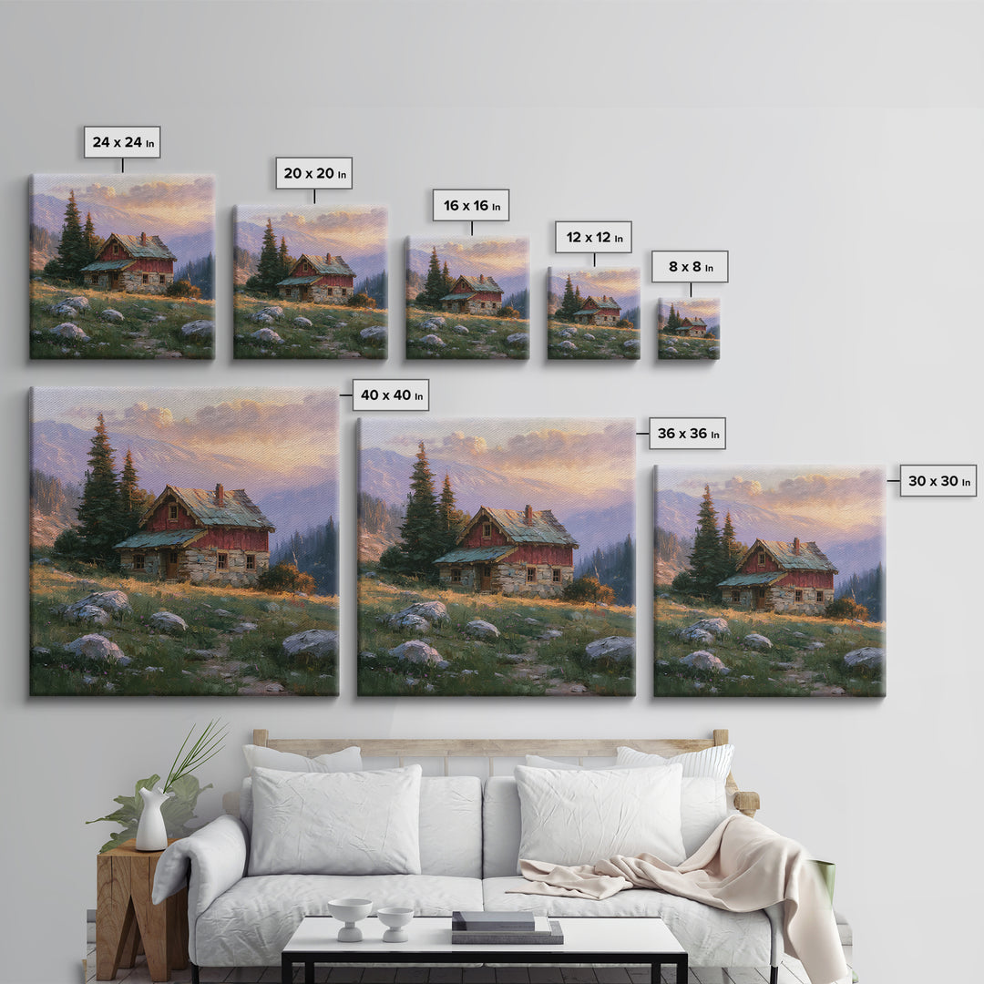 Mountain Cabin Landscape Canvas Print, Rustic Art, Wood Wall Art, Farmhouse Decor, Fine Art, Rustic, Eclectic Wall Art, RUS-1x1-3