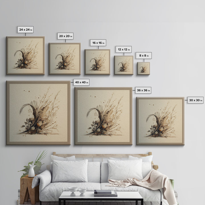 Pheasant Feathers and Acorns Arrangement Framed Canvas Print, Rustic Art, Luxury Decor, Farmhouse Decor, Fine Art, Rustic, RUS-1x1-40